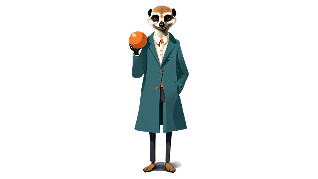 A drawing of the meerkat tallykeeper holding up one large smooth ball