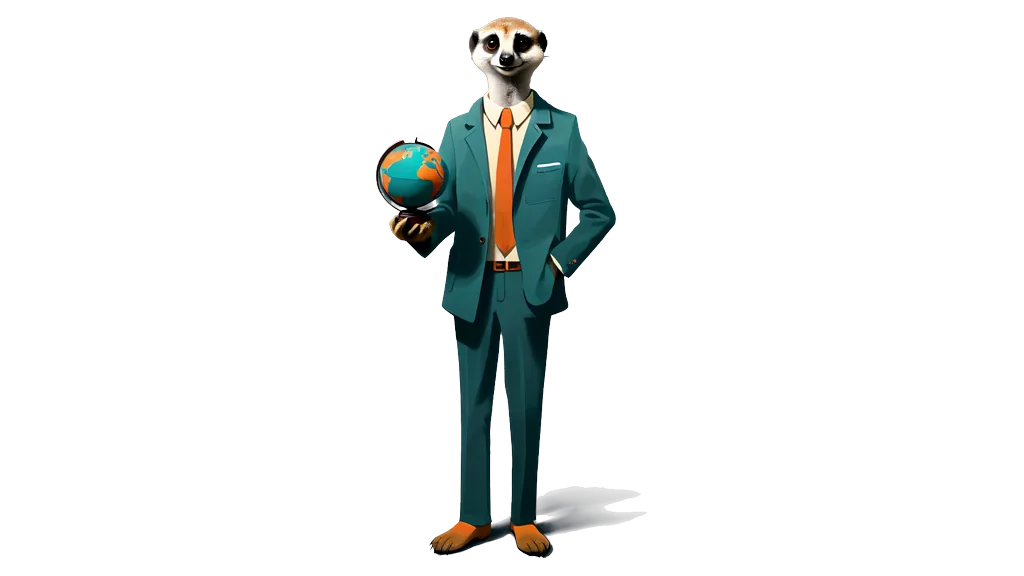 A drawing of the meerkat tallykeeper holding up one small unmarked globe