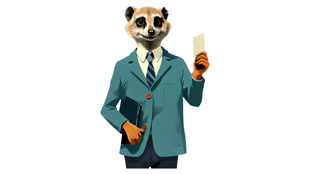 A drawing of the meerkat tallykeeper holding up one small blank card