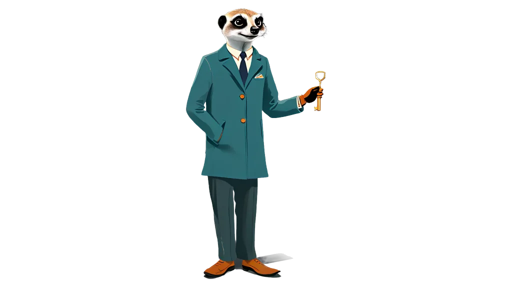 A drawing of the meerkat tallykeeper holding up one brass key