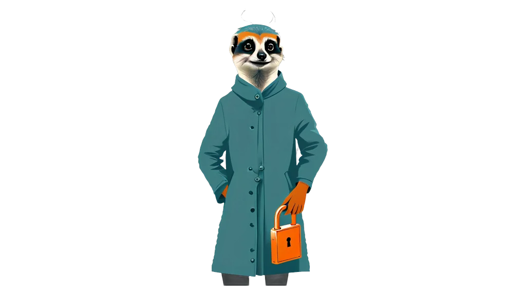 A drawing of the meerkat tallykeeper holding one closed padlock at its side